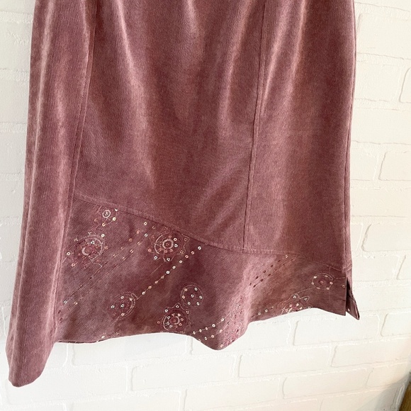 Vintage Y2K A-line Skirt Fairy Micro Corduroy Embroidered Sequin Asymmetrical 16 - Picture 5 of 15